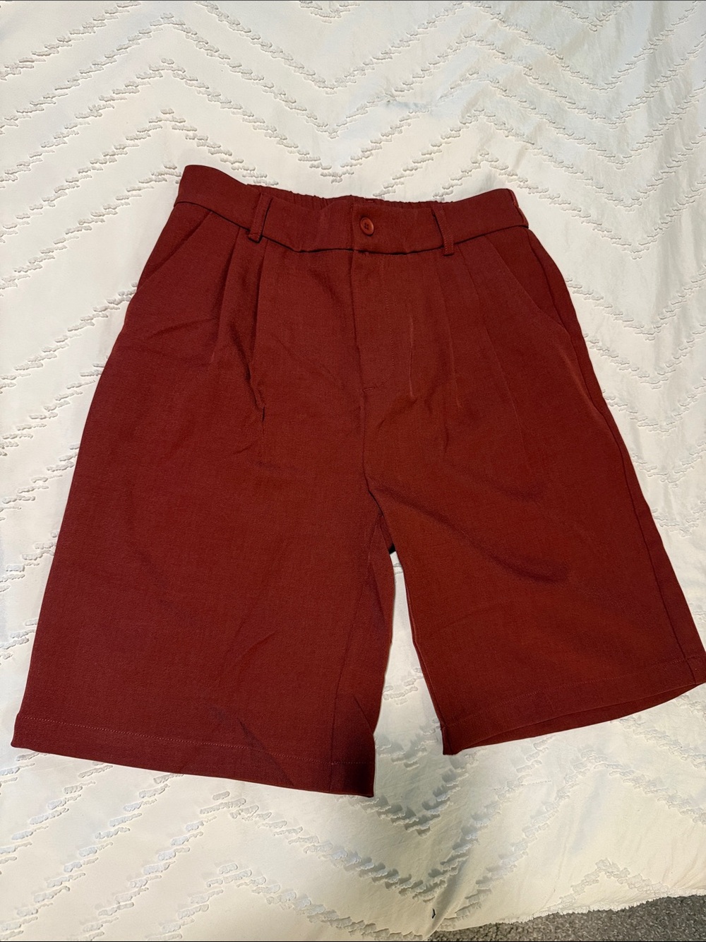 a new day Women's Pleated Bermuda Shorts in Burgundy